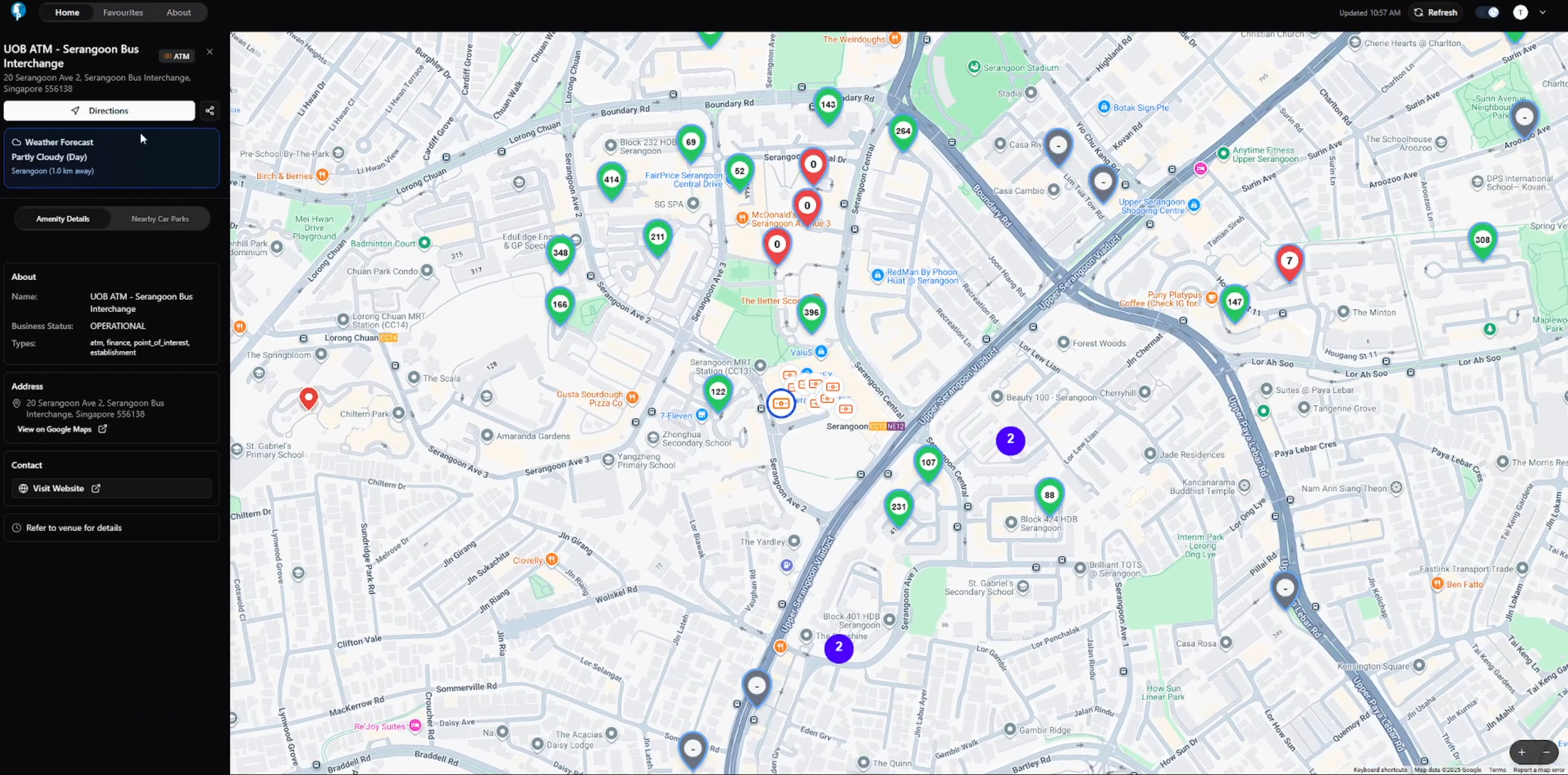 The actual LostInSg map frontend with carpark availability and amenities