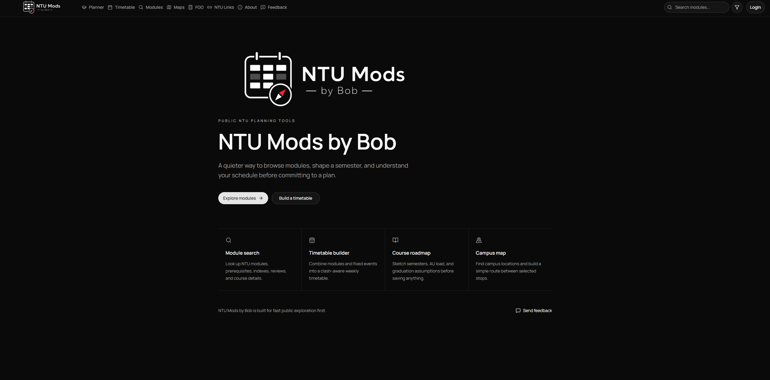 The actual NTU Mods by Bob course-planning interface