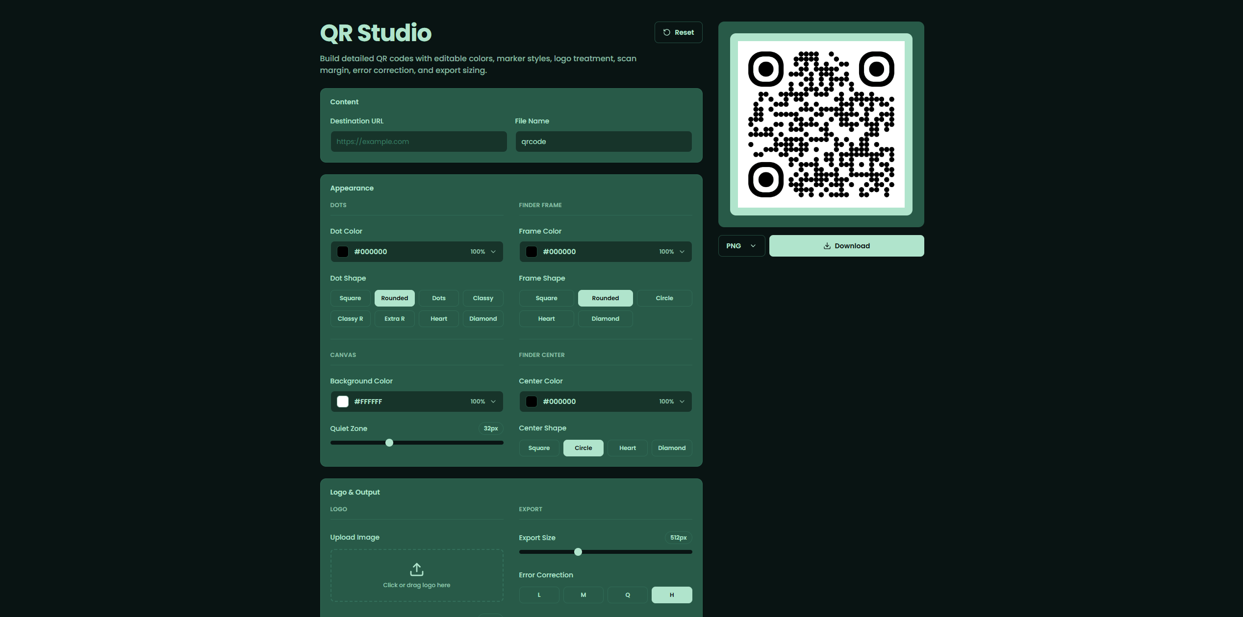 The actual QR Studio generator and styling interface